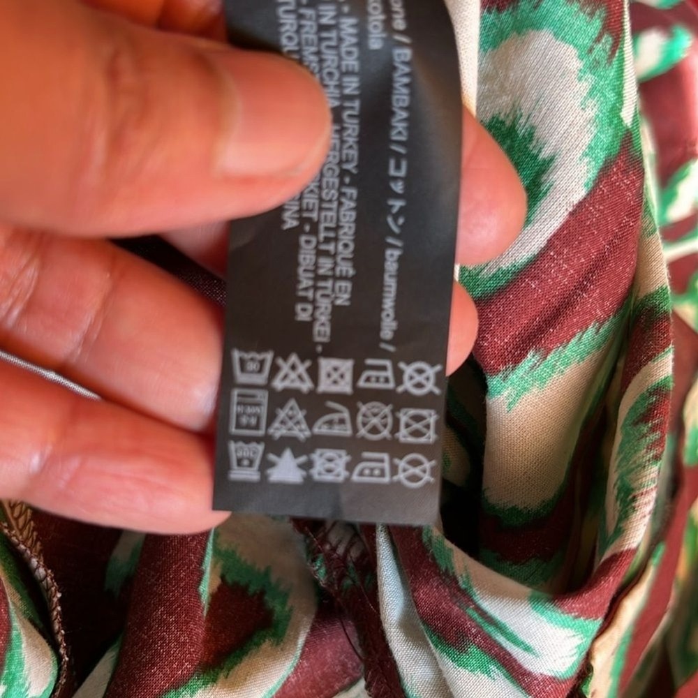 Zara Geometric Ikat Print Cotton Pants Straight Leg M Artsy Boho Psychedelic - Picture 12 of 12